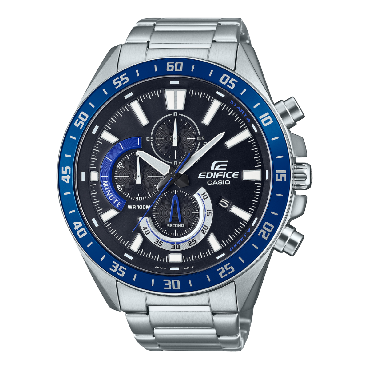 Casio Edifice Herren-Chronographenarmbanduhr, blaues Zifferblatt, silbernes Stahluhrband