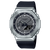 G-SHOCK GM-2100 Uhr mit silbernem Metallgehäuse und schwarzem Armband, dunklem Zifferblatt