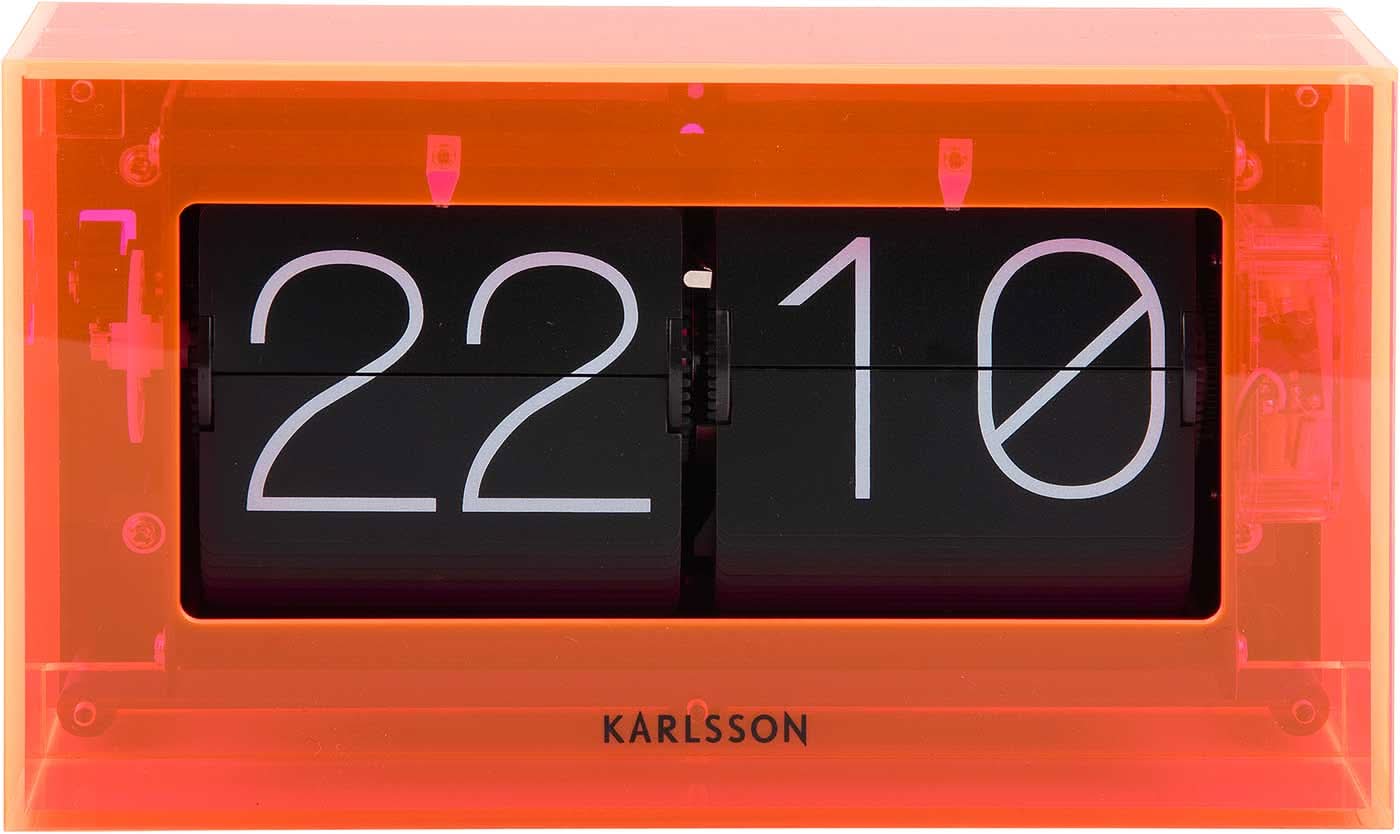 Akrylbordsklocka med flip-siffror, orange hölje, display 22 och 10