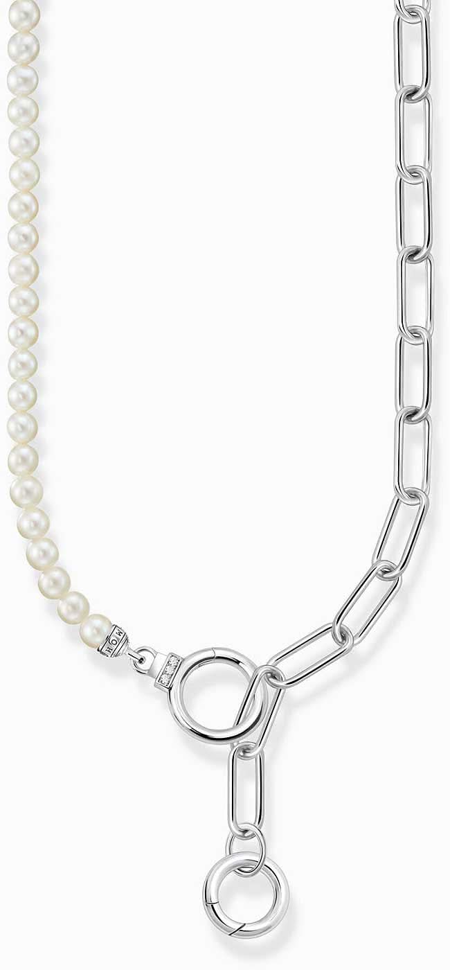 "Silverfärgat halsband med länkar, pärlkant och dubbel knäppning"
