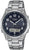 Casio herrklocka med mörkblå analog urtavla och metallarmband