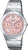Casio damklocka med silverfärgat metallarmband och rund urtavla med rosa detaljer