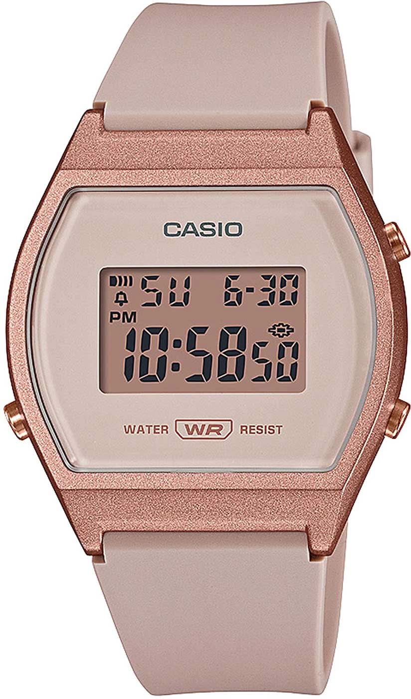 Casio damklocka med digital display, rosafärgat armband och boett