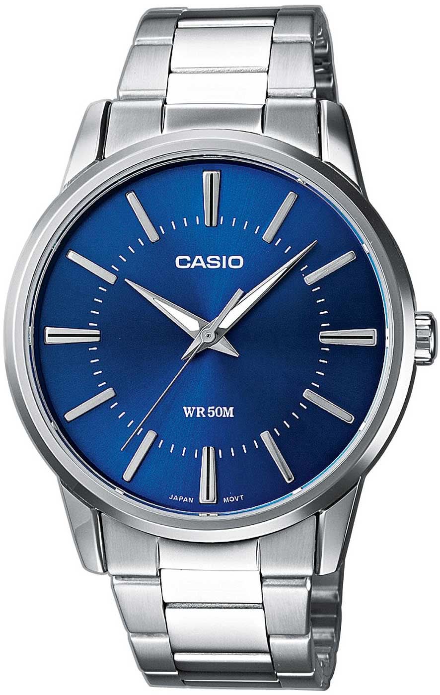 Herrklocka med blå urtavla, silverfärgat stålband och rund boett i rostfritt stål, Casio