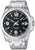 Casio herrklocka: silverfärgat rostfritt stålarmband, svart urtavla, analog, datumfönster, 50 m