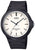 Casio Quartz-herrur med svart silikonband, runt boett och vit urtavla
