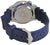 Baksidan av ett armbandsur för herrar med boett i rostfritt stål och blått armband
