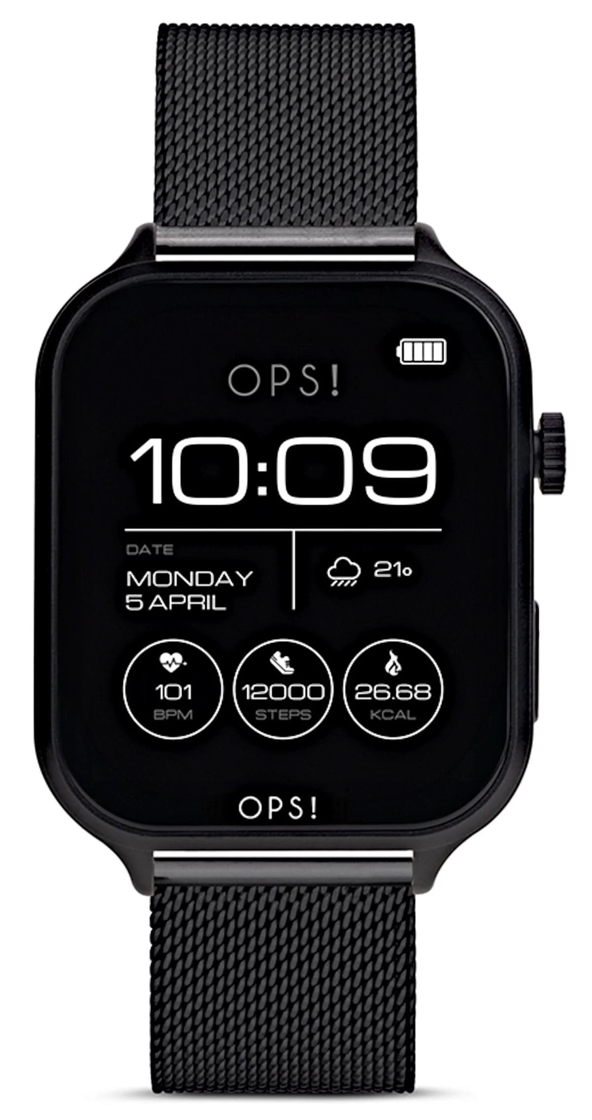 Unisex smartklocka med svart AMOLED-skärm och mörkgrått mesharmband