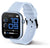 Unisex smartwatch med rund skärm och ljust armband, sidovy