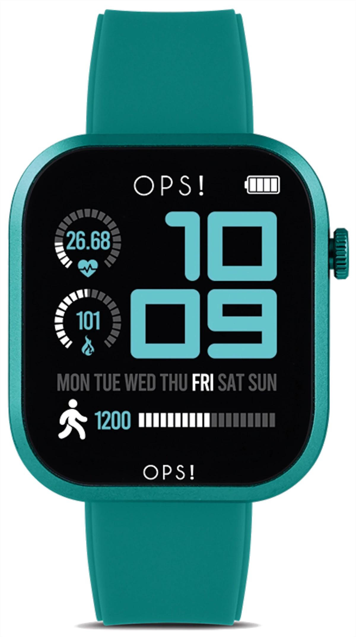 Smartklocka med runt turkost armband och digital display 10:09