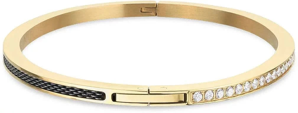 Guldpläterat armband i rostfritt stål med svart rand och strass