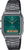 Casio armbandsur med mörkgrått metallarmband, rektangulärt hölje och grön display