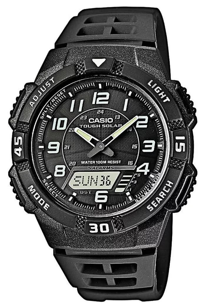 Svart herrarmbandsur med stor urtavla, hybridvisning och armband i plast, CASIO