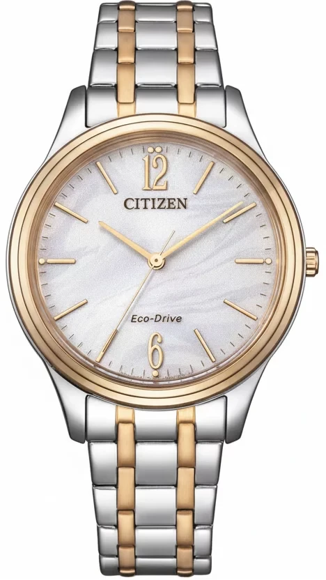 Citizen damklocka med bicolor armband i rostfritt stål, rund ljus urtavla