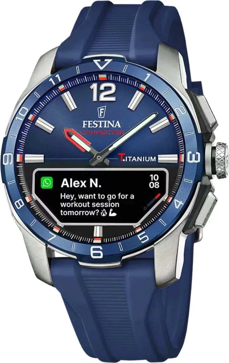 Festina Connected herrur med blått silikonarmband och runt titanfodral