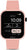Rosa smartwatch med fyrkantig skärm, tid 10:09 och sportdata