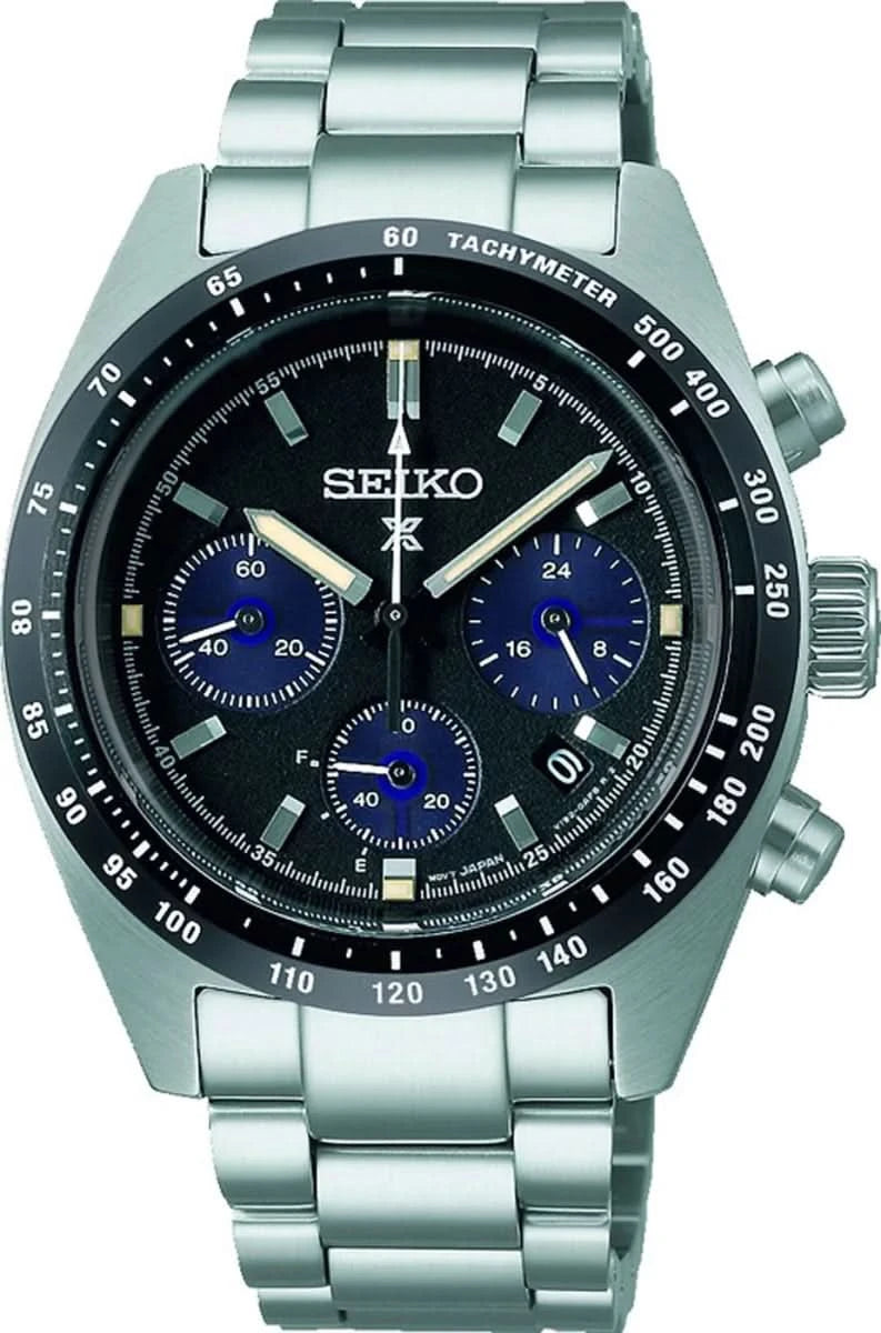 Seiko Prospex Speedtimer herrklocka med metallarmband, svart urtavla, kronograf