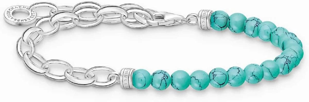 925 silverarmband med turkosa pärlor och länkar