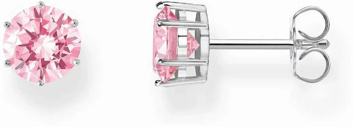 Örhängen med rund rosa zirkonsten, silverfärgat stift