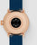 Hybrid smartwatch-baksida med sensorfält, roséguldhölje, mörkblått silikonarmband