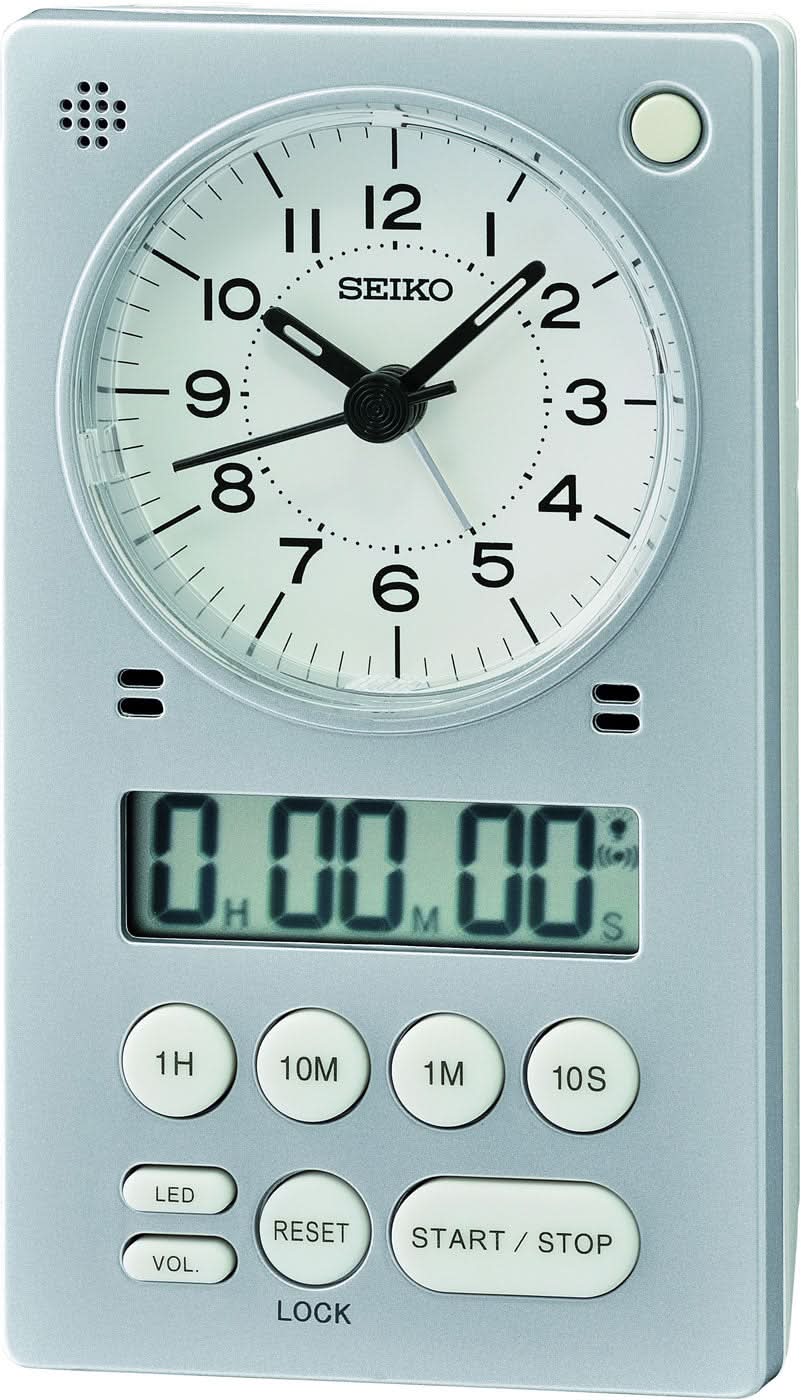 Seiko analog-digital väckarklocka i plast, vit, med display och knappar