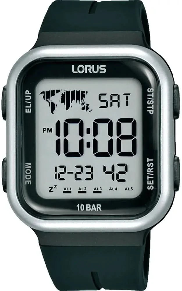 Lorus digital klocka, 10 BAR, mörkgrönt armband och belyst display
