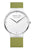 BERING Herrenarmbanduhr mit silbernem Zifferblatt und olivgrünem Silikonarmband