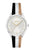 BOSS Damenarmbanduhr, silbernes Gehäuse, Stoffband in Schwarz/Beige, Quarz