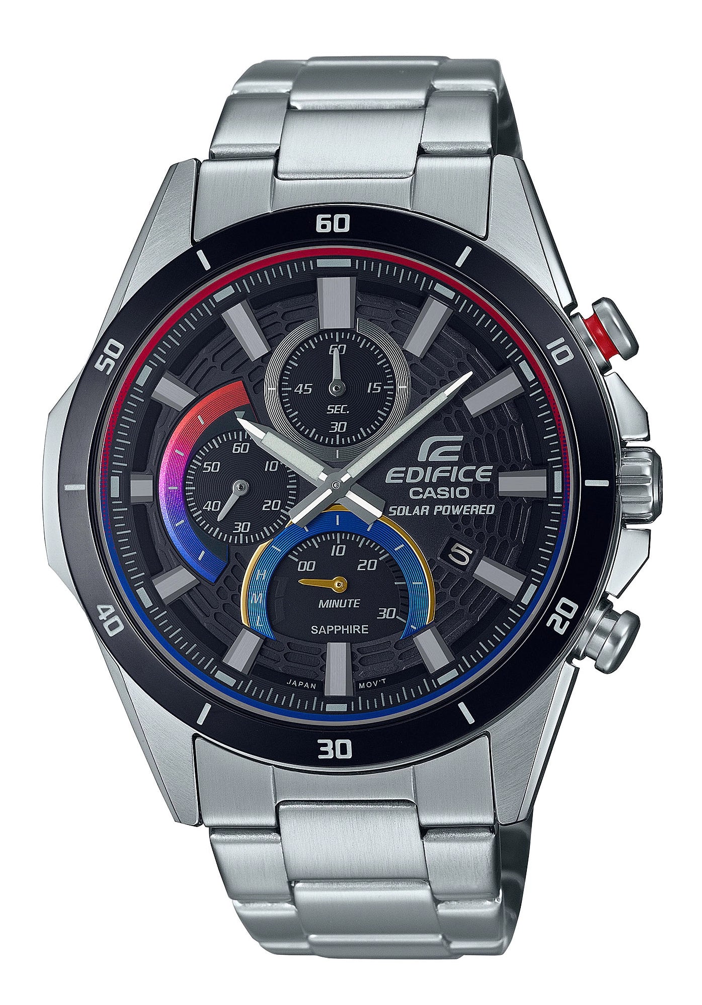 Casio Edifice Herrenarmbanduhr: schwarzes Zifferblatt, Stahlband, Saphirglas