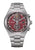 Silberfarbene Herrenuhr mit Chronograph, rotem Zifferblatt und Datumsanzeige