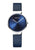 BERING Damenuhr mit rundem blauem Zifferblatt, Lederarmband und schlankem Zeigerdesign
