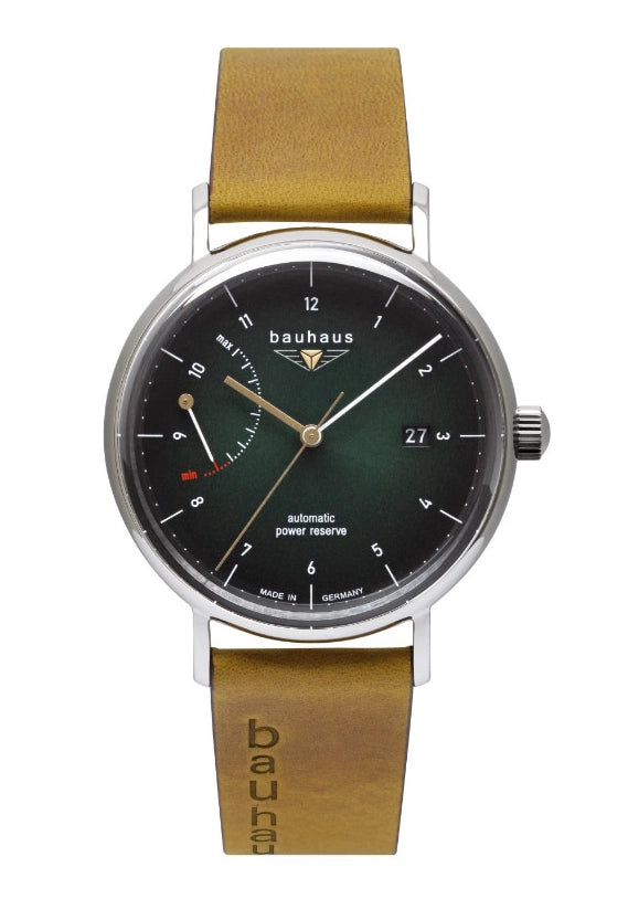 Herrenautomatik-Uhr mit schwarzem Zifferblatt und grünen Akzenten, Lederarmband