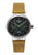 Herrenautomatik-Uhr mit schwarzem Zifferblatt und grünen Akzenten, Lederarmband
