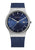 Bering Herrenuhr mit blauem Zifferblatt, silbernem Gehäuse und blauem Milanaise-Armband