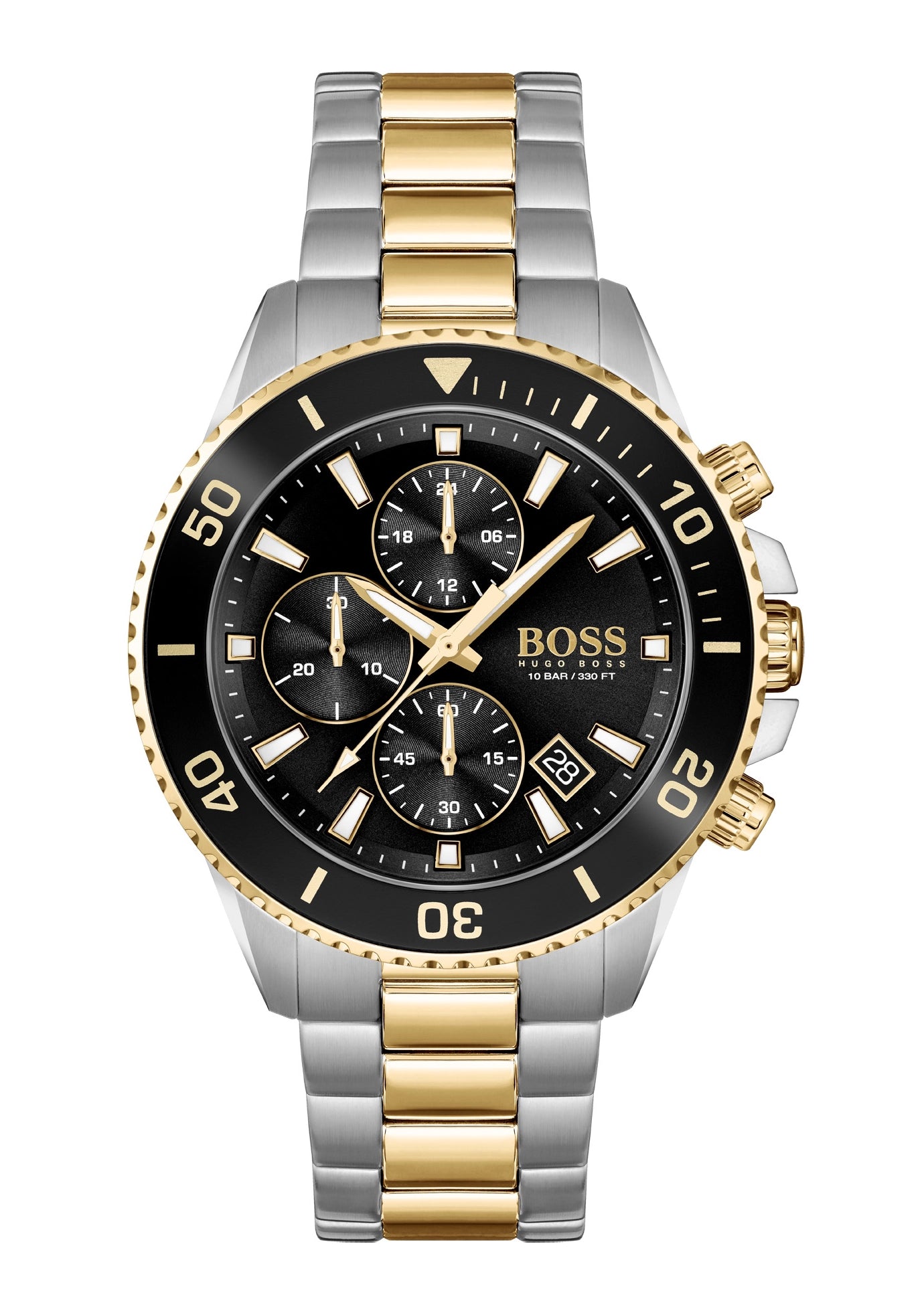 BOSS Admiral Herren-Chronograph mit zweifarbigem Edelstahlband und schwarzem Zifferblatt