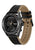 Herrenuhr BOSS Chronograph: schwarzes Zifferblatt, braunes Lederarmband