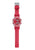 Rote G-Shock Armbanduhr von der Seite, transparentes Gehäuse und Silikonarmband