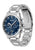 Herren-Chronograph, blaues Zifferblatt, silberne Lünette mit Drückern, Edelstahlarmband