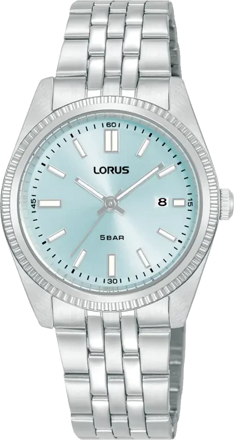 Damarmbandur i rostfritt stål med blå urtavla, LORUS-logotyp, kvarts och datumvisning