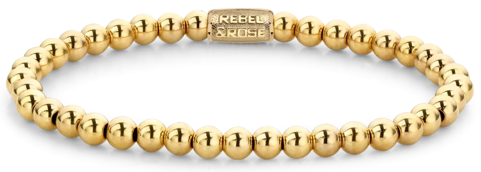 Rebel&Rose-armband i förgyllt stål med 4 mm stålpärlor och lås