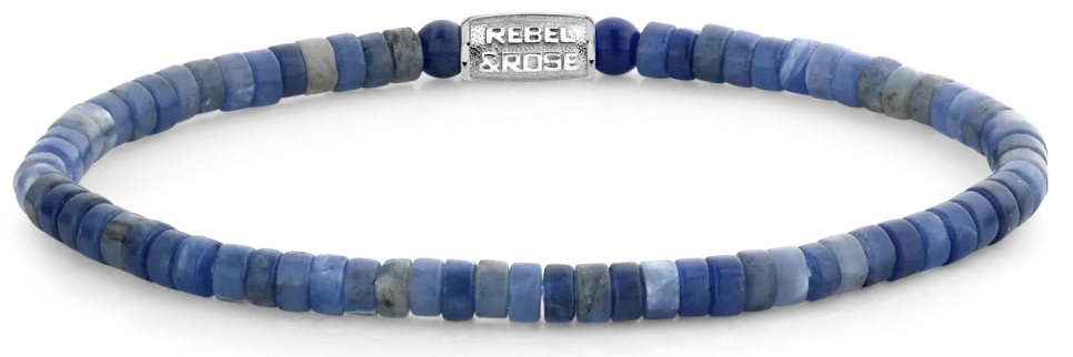 Armband med blå ädelstensskivor och lås i rostfritt stål
