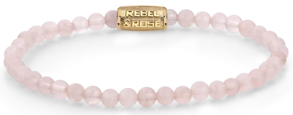 Rosenkvartsarmband med runda 4 mm stenar och Rebel&Rose rostfritt stål-lås