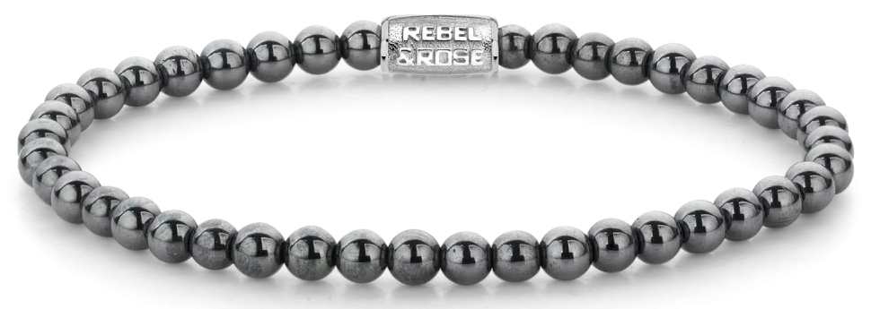 Armband med hematitkulor (4 mm) och lås i rostfritt stål, Rebel&Rose-berlock
