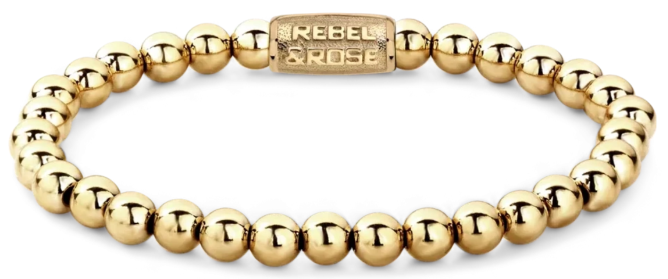 Armband med guldfärgade kulpärlor i rostfritt stål, 18 k guldpläterat, med lås