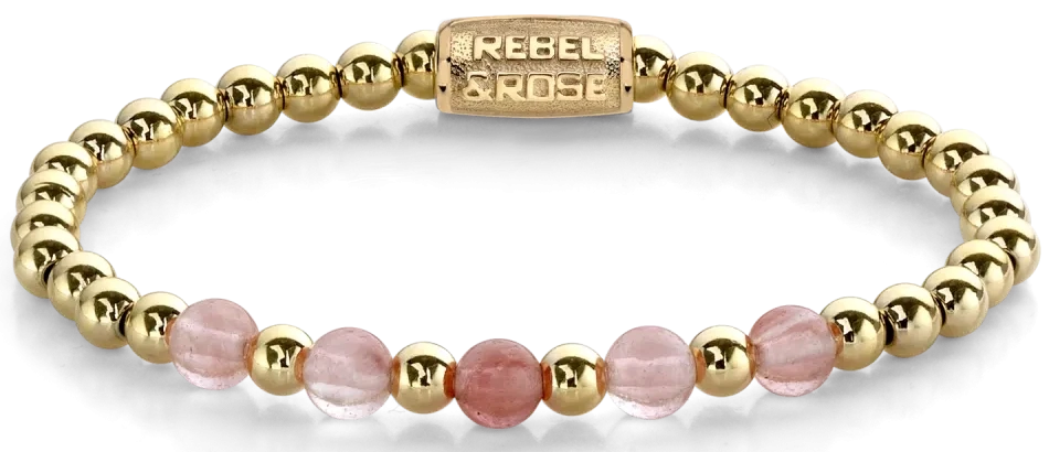 Armband med rosa och guldfärgade stenar, med spänne i rostfritt stål Rebel&Rose
