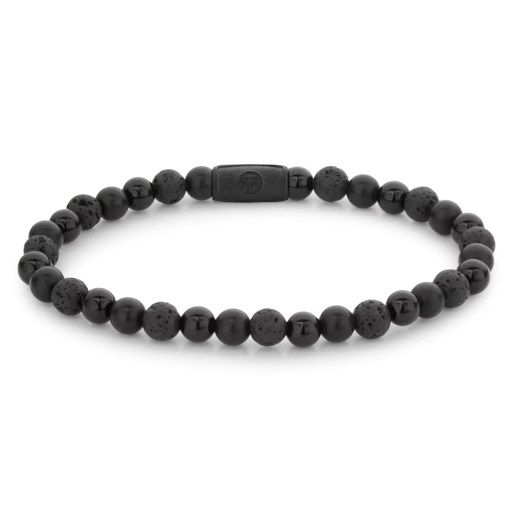 Armband med svarta naturstenspärlor (6 mm) och svart rostfritt stållås