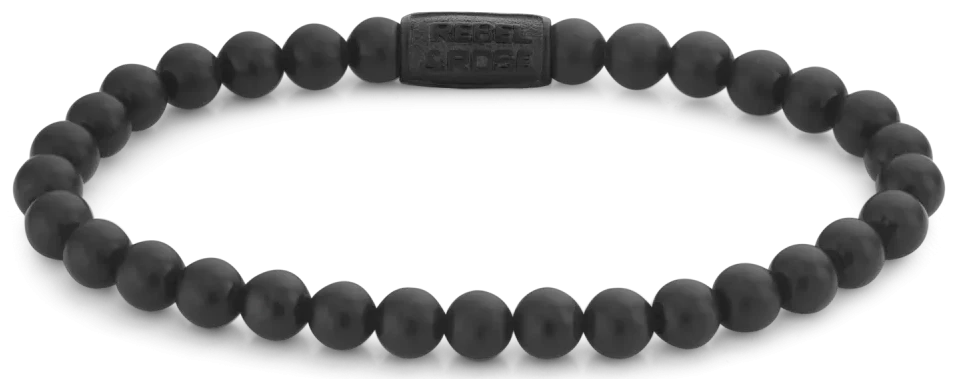 Svart armband med naturstenspärlor (6 mm) och svart spänne i rostfritt stål