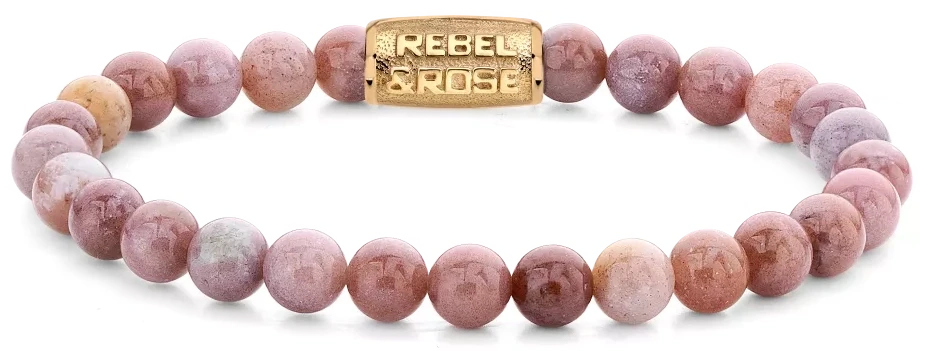 Armband av rosa rhodonitpärlor med metallås från Rebel&Rose