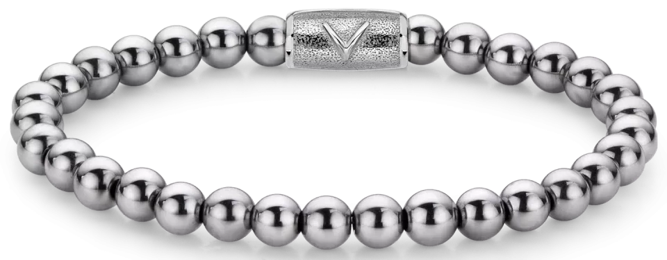 "Hematitarmband med runda silverpärlor och lås i rostfritt stål, länkar i cirkelform"