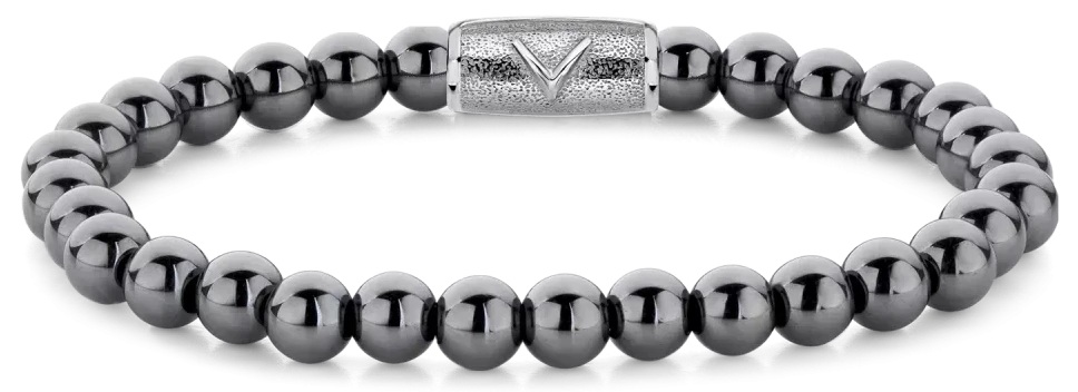 "Hämatitarmband med 6 mm pärlor och lås i rostfritt stål, runda silverfärgade stenar"